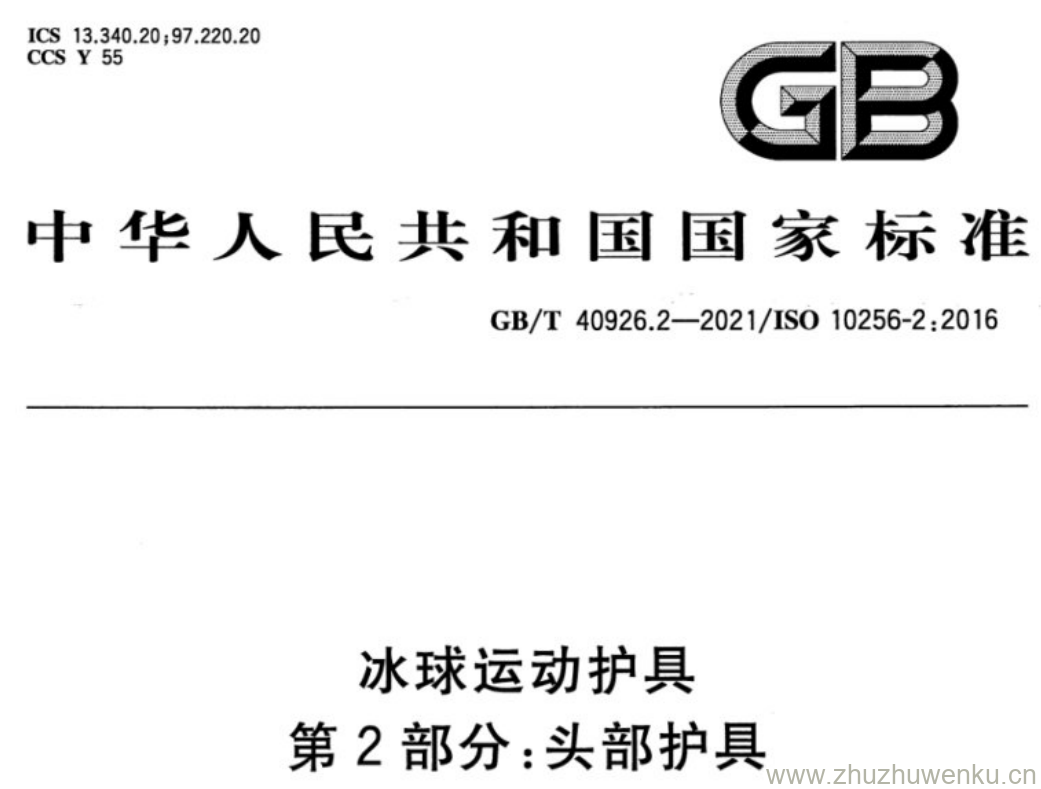 GB/T 40926.2-2021 pdf下载 冰球运动护具 第2部分:头部护具