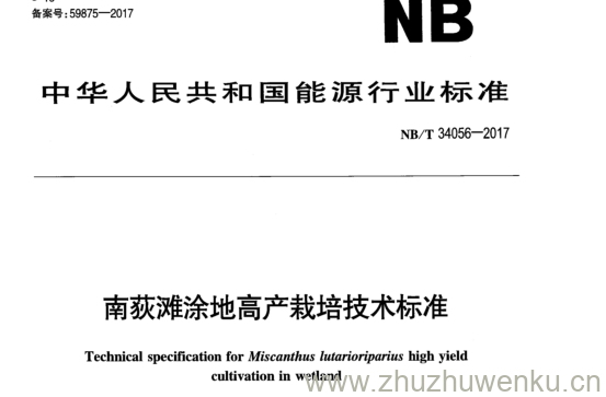 NB/T 34056-2017 pdf下载 南荻滩涂地高产栽培技术标准