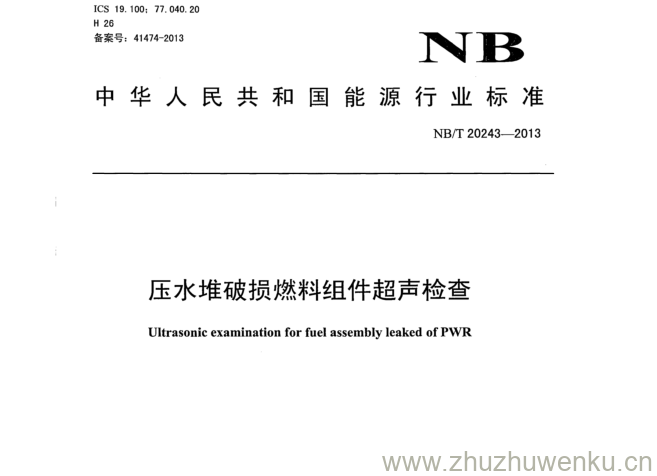 NB/T 20243-2013 pdf下载 压水堆破损燃料组件超声检查