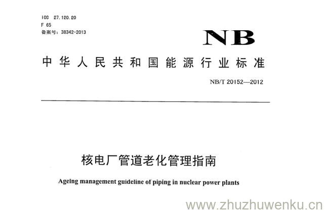 NB/T 20152-2012 pdf下载 核电厂管道老化管理指南