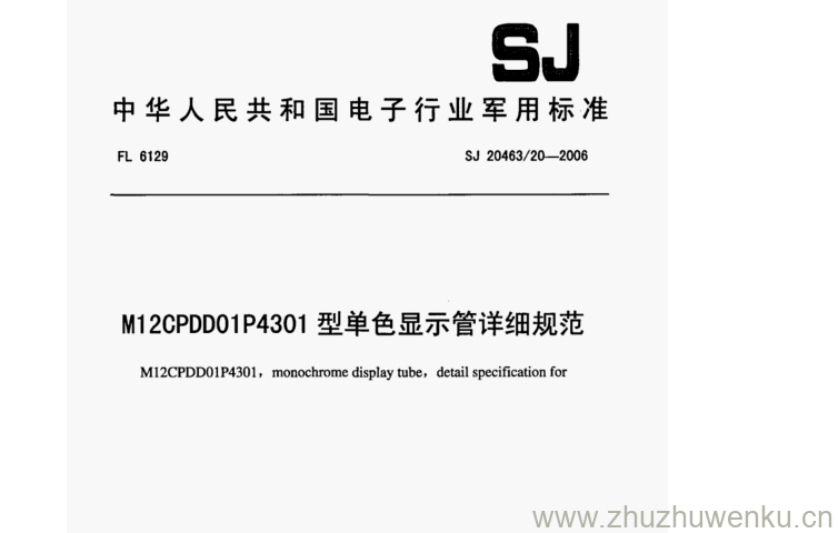 SJ 20463.20-2006 pdf下载 M1 2CPDD01 P4301型单色显示管详细规范