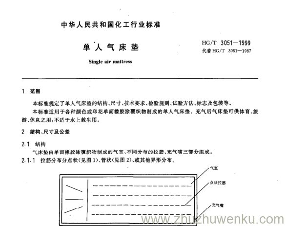 HG/T 3051-1999 pdf下载 单人气床垫