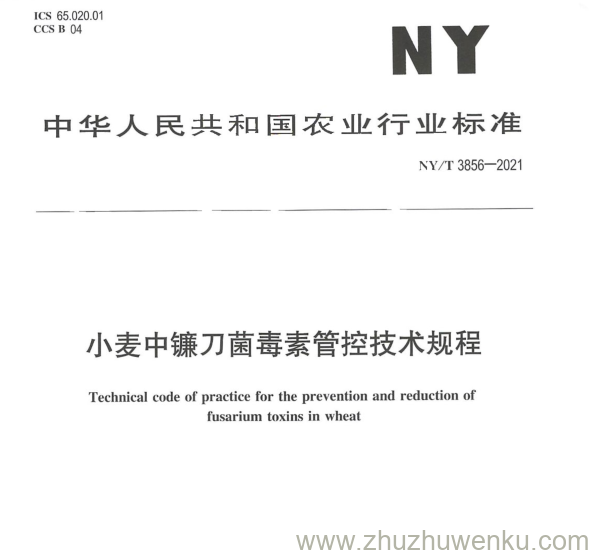 NY/T 3856-2021 pdf下载 小麦中镰刀菌毒素管控技术规程