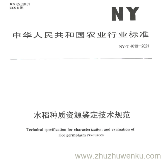 NY/T 4019-2021 pdf下载 水稻种质资源鉴定技术规范