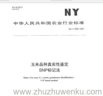 NY/T 4022-2021 pdf下载 玉米品种真实性鉴定 SNP标记法