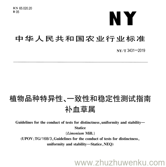 NY/T 3431-2019 pdf下载 植物品种特异性 、一致 性和稳定性测试指南 补血草属