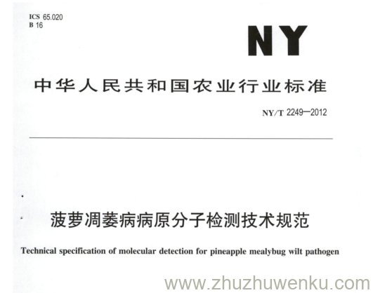 NY/T 2249-2012 pdf下载 菠萝凋萎病病原分子检测技术规范