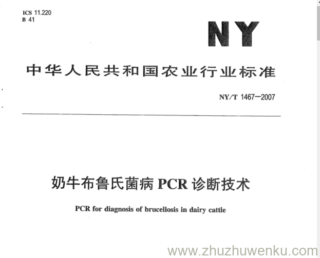 NY 1467-2007 pdf下载 奶牛布鲁氏菌病PCR诊断技术