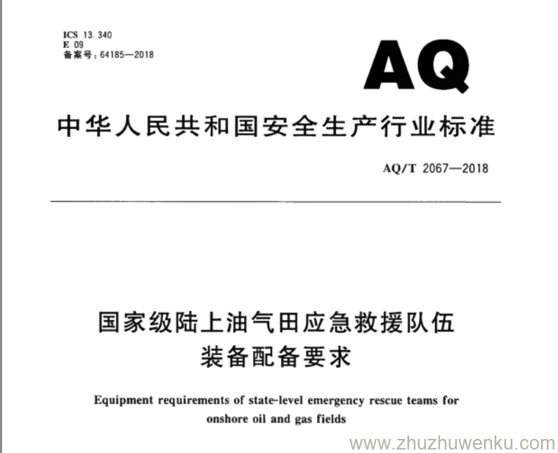 AQ∕T 2067-2018 国家级陆上油气田应急救援队伍装备配备要求