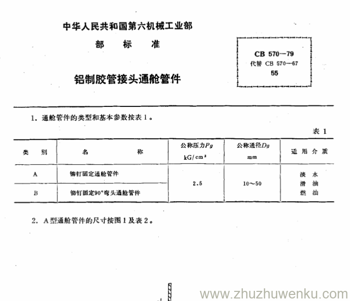 CB 570-2011 pdf下载 铝制胶管接头通舱管件