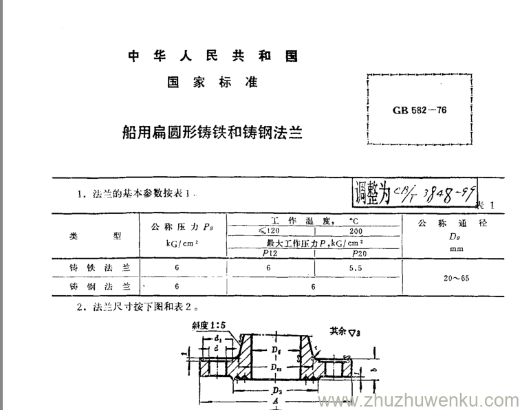 CB/T 3848-1999 pdf下载 船用扁圆形铸铁和铸钢法兰