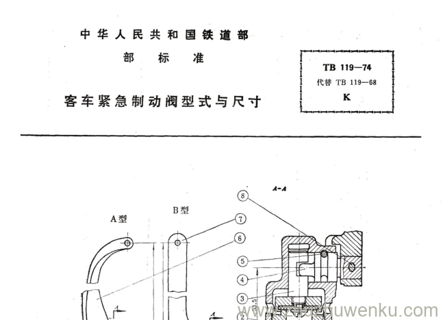 TB 119-1974 pdf下载 客车紧急制动阀型式与尺寸。