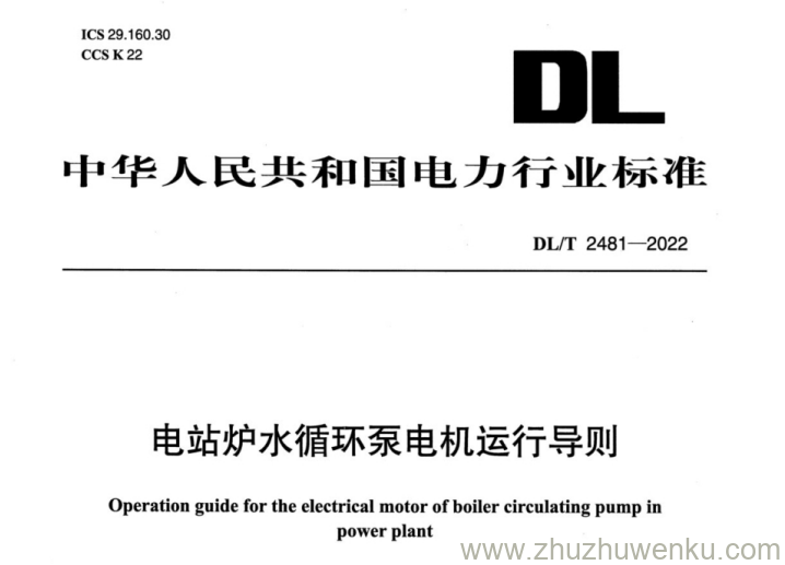 DL/T 2481-2022 pdf下载 电站炉水循环泵电机运行导则