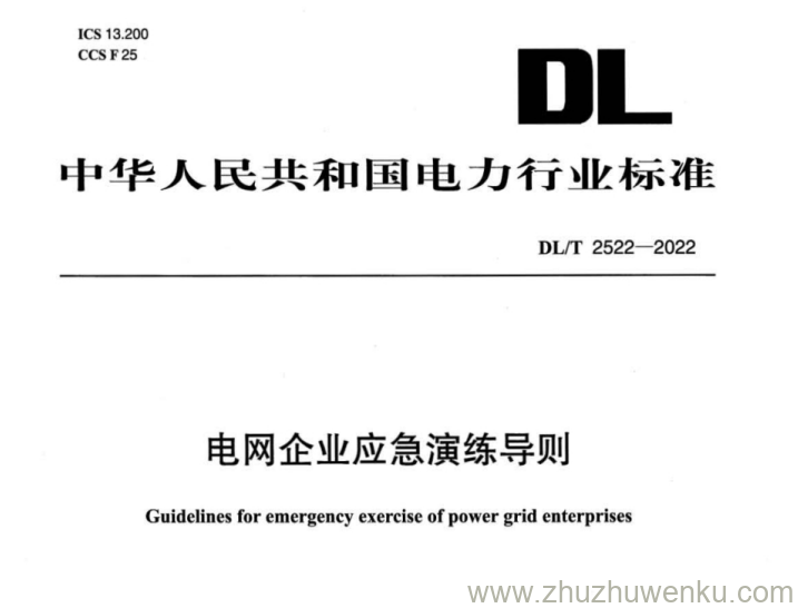 DL/T 2522-2022 pdf下载 电网企业应急演练导则